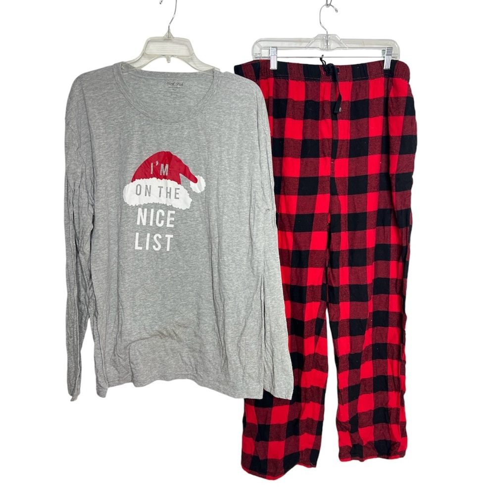 Mens XL Christmas Red Plaid Long Sleeve PJs